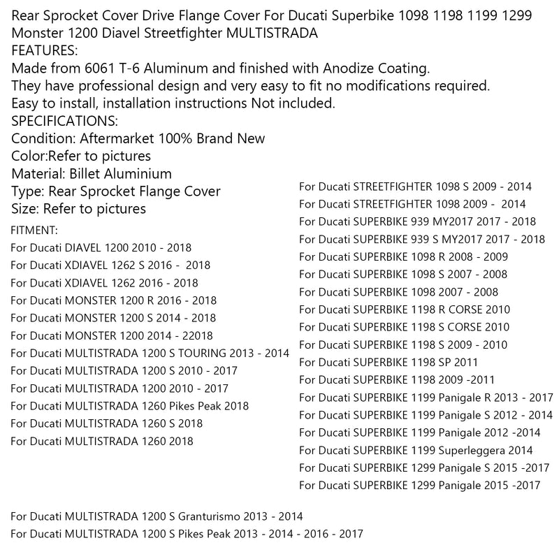 Hammaspyörän laipan kansi Ducati Superbike 1098 1198 1199 1299 Monster 1200 Genericille