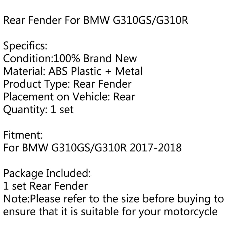 Guardabarros trasero negro protector contra salpicaduras para BMW G310/R 2017-2018 genérico