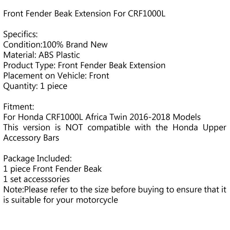 Hohe vordere Kotflügelverlängerung ohne Stange für Honda CRF1000L Africa Twin 2016-2019 Generic