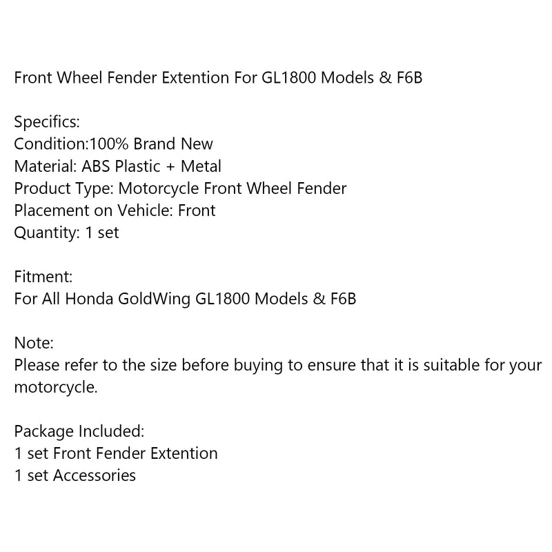 Pára-lama dianteiro da motocicleta para modelos Honda GoldWing GL1800 e F6B genérico