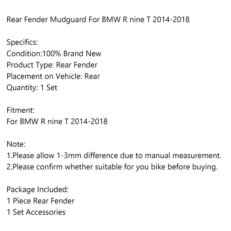 1 guardabarros trasero para motocicleta para BMW R NINE T 2014-2018 genérico