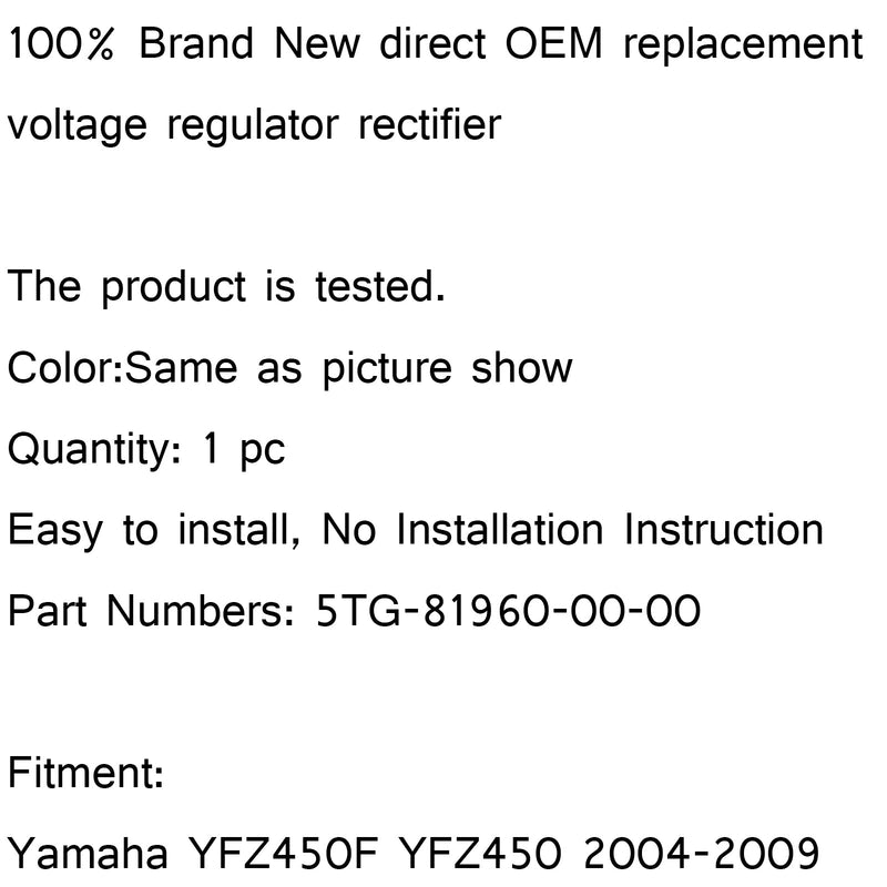 Spannungsreglergleichrichter für Yamaha YFZ450F YFZ450 2004-2009 2005 2008 2009 Generic
