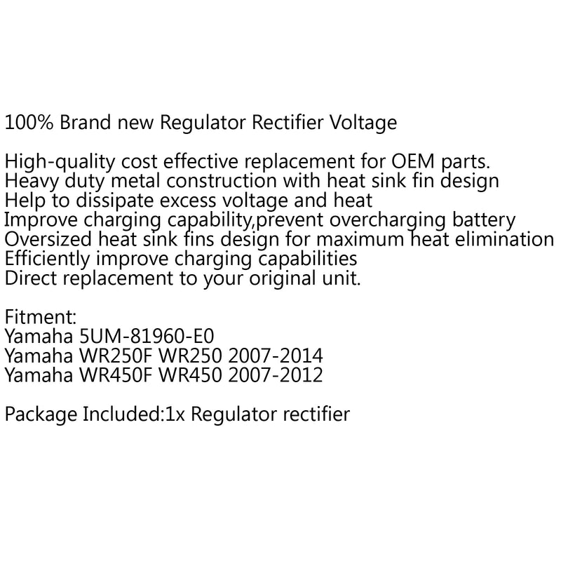 Regulador retificador UM-81960-E0 para Yamaha WR250F WR250 07-14 WR450F WR450 Genérico