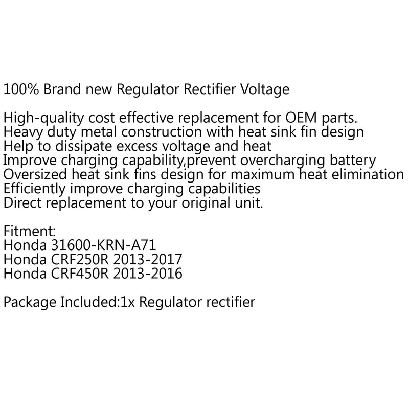 Rectificador regulador 31600-KRN-A71 para Honda CRF250R 13-17 Honda CRF450R 13-16 Genérico