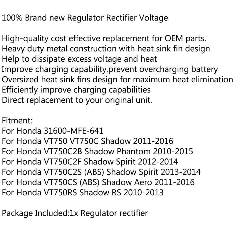 Regulador de tensão retificador para Honda 31600-MFE-641 VT750 VT750C Shadow RS Generic