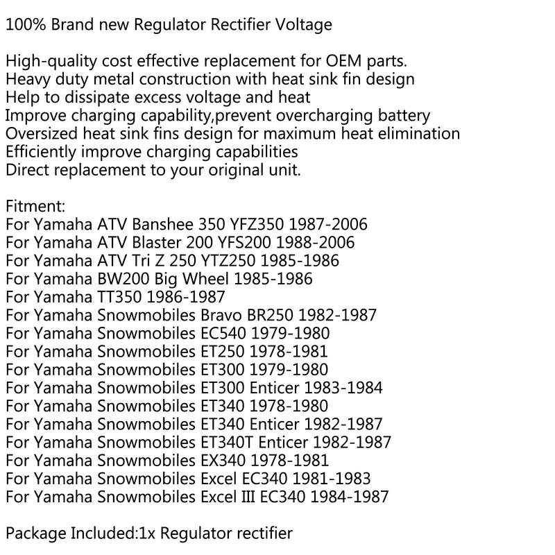 Spannungsreglergleichrichter für Yamaha ATV Banshee Blaster TT350 BW200 EX340 Generic