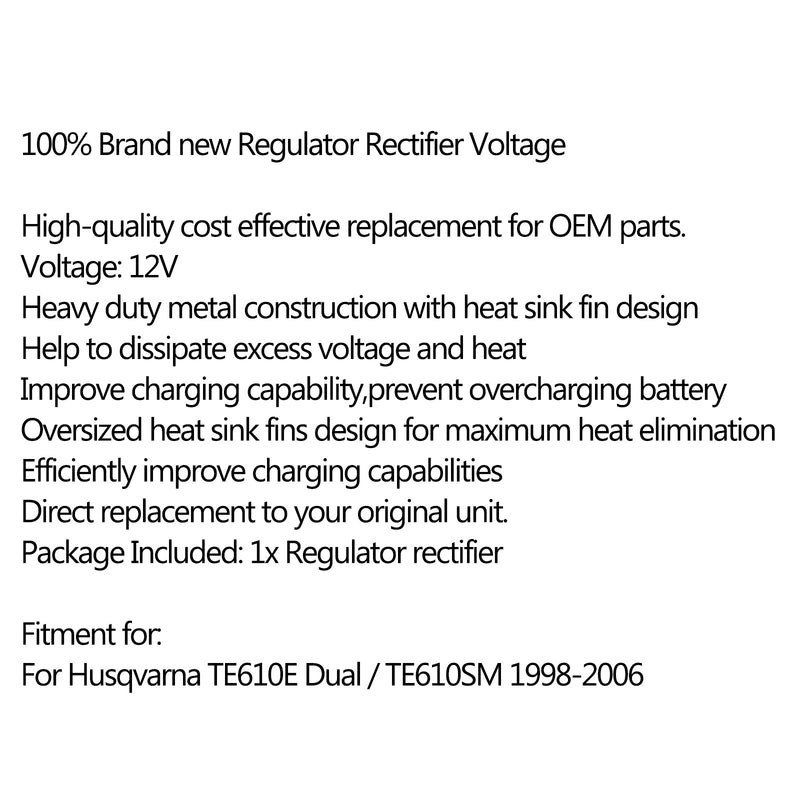 Retificador regulador de tensão para Husqvarna TE 610 E Dual TE610SM 1998-2006 Genérico