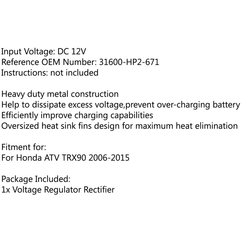 Rectificador regulador de voltaje para Honda ATV TRX90 TRX 90EX TRX90X 90 SPORTRAX 2006-2016