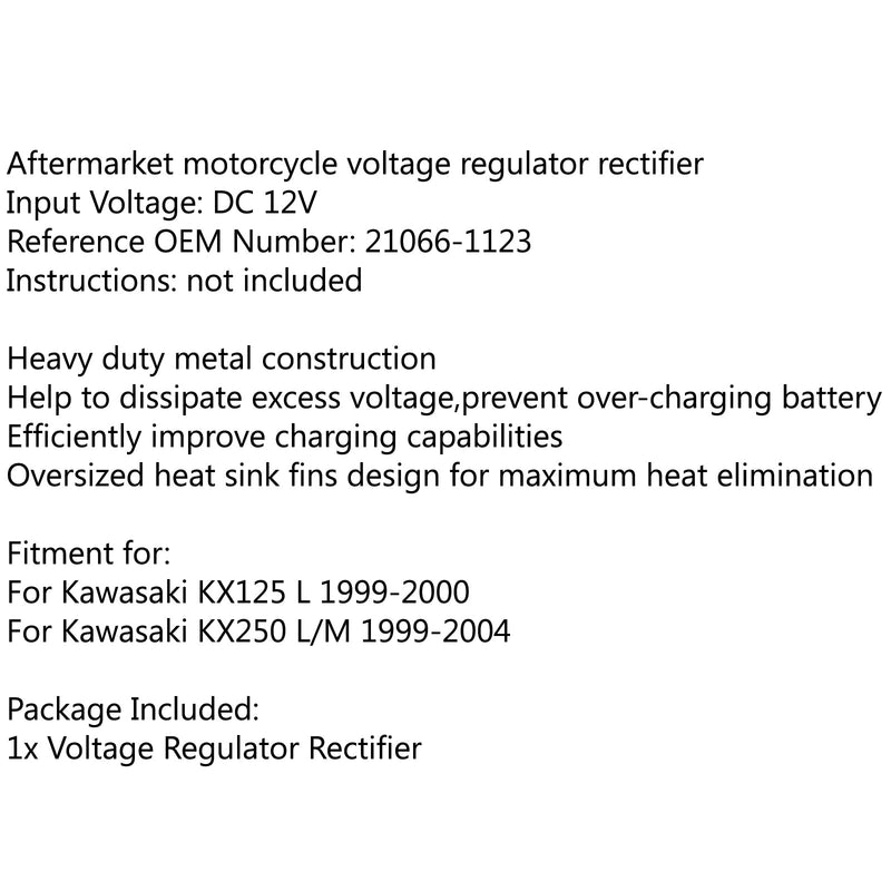 Regulador de Tensão Retificador 21066-1123 para Kawasaki KX125 L KX250 L/M 1999-2004 Genérico