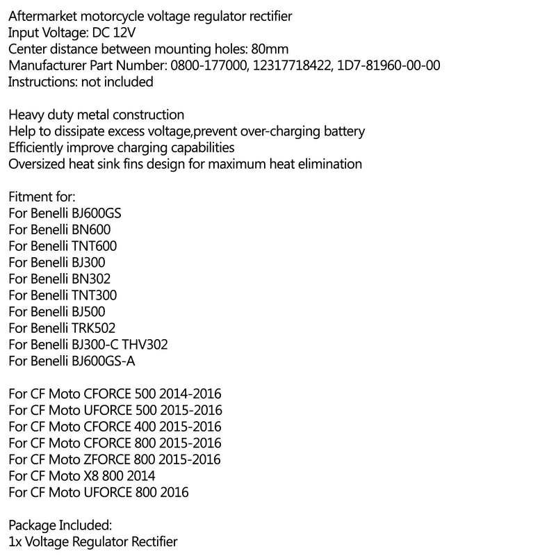 Rectificador regulador de voltaje para Benelli BJ600GS BN/TNT 300 CF Moto UFORCE 500 Generic