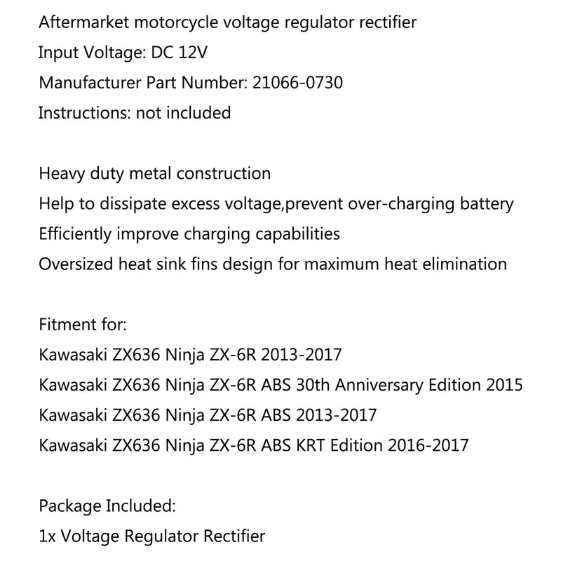 Regulador de tensão retificador para Kawasaki ZX636 Ninja ZX-6R ABS 2013-2017 Genérico