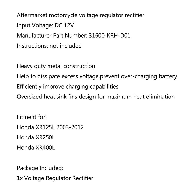 Regulador de tensão retificador para Honda XR125L 2003-2012 XR250L XR400L Genérico