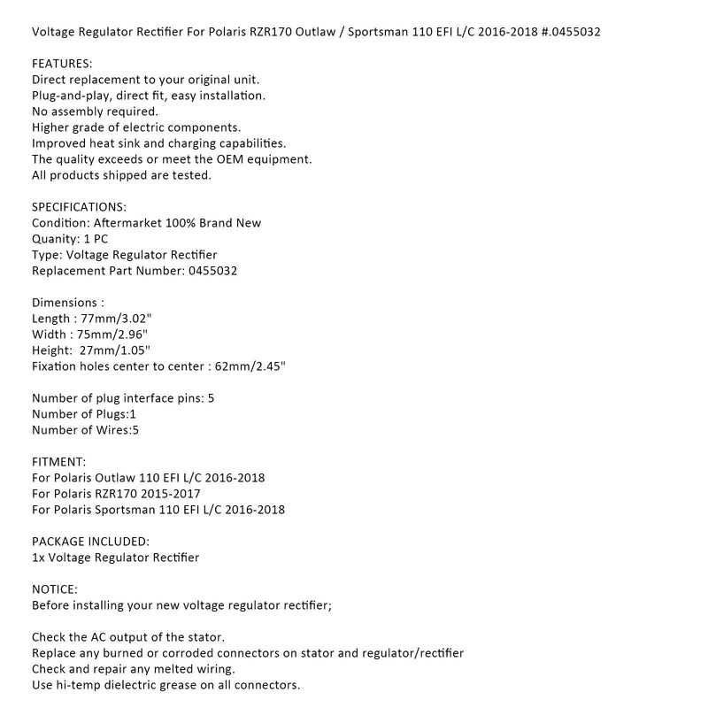 Spannungsgleichrichterregler für Polaris RZR 170 Sportsman 110 15-18