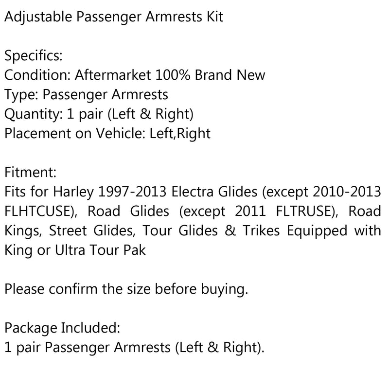 Apoios de braço furtivos para passageiros para Touring Electra Glide Road King 1997-2013 genérico