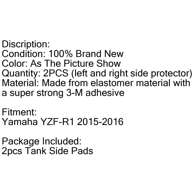 Schwarzes Seitengasstank Traktionspads Knie -Griffschutz für Yamaha R1 2015