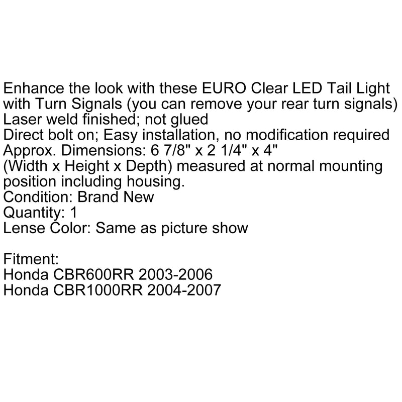 Zintegrowane tylne światło LED do Hondy CBR600RR (03-06) CBR1000RR (04-07) 3 kolory ogólne