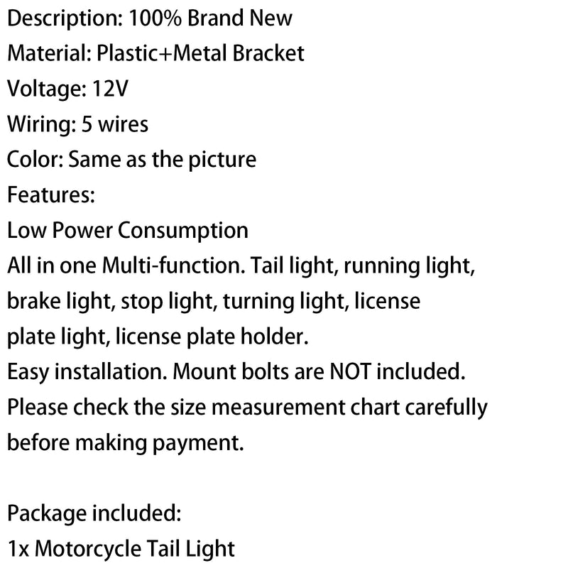 Motorrad-LED-Rücklicht, Bremsanzeige, Nummernschild, 12 V, 2 Farben, generisch