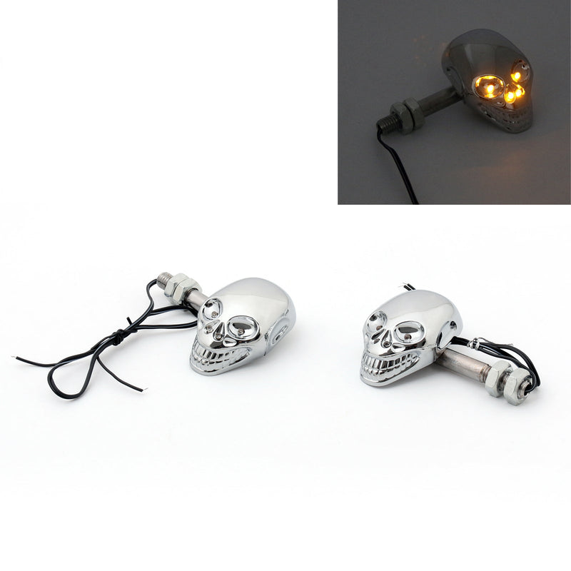 Motorsykkel Skull Blinklys Indikator 12V LED Gult lys Lampe Generisk