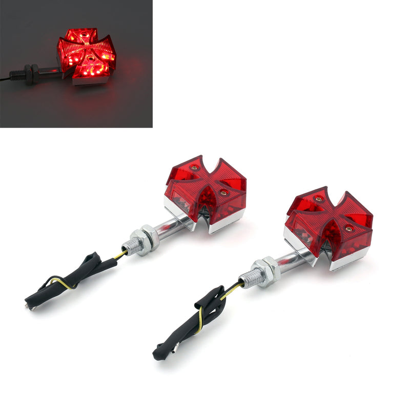 2 intermitentes LED de cruz maltesa roja personalizados para motocicleta Harley genéricos