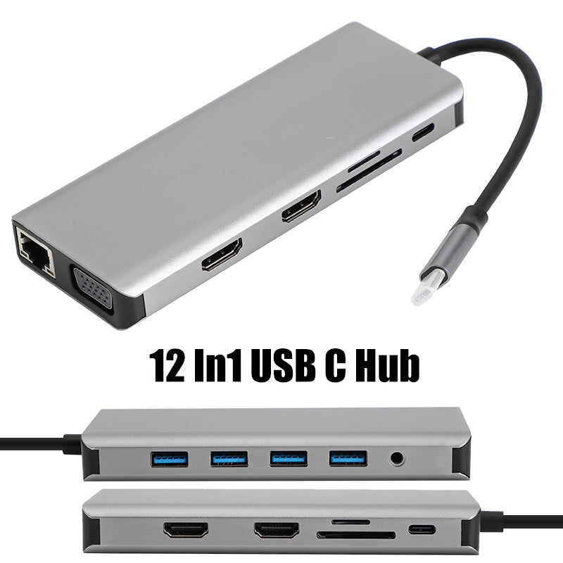 Hub tipo C 12 en 1 a USB-C USB3.0 HD TF TF 3,5 mm Adaptador de acoplamiento convertidor PD