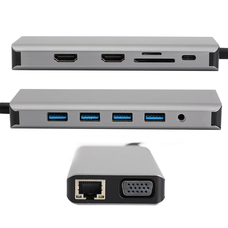 Hub tipo C 12 en 1 a USB-C USB3.0 HD TF TF 3,5 mm Adaptador de acoplamiento convertidor PD