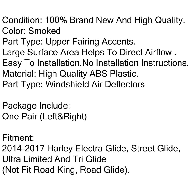 2 x defletores de vento de asa lateral de plástico ABS para Harley Davidson Touring FL 2014-2018 2 cores genéricas