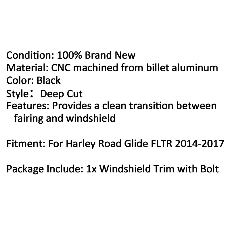 Dobbel lys glidestrip frontrutekappe for Harley Road Glide (2014-2017), svart