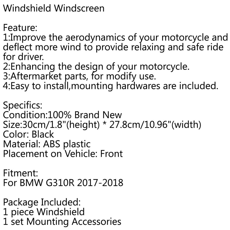 Neue Motobike ABS-Kunststoff-Windschutzscheibe für BMW G310R 2017-2022