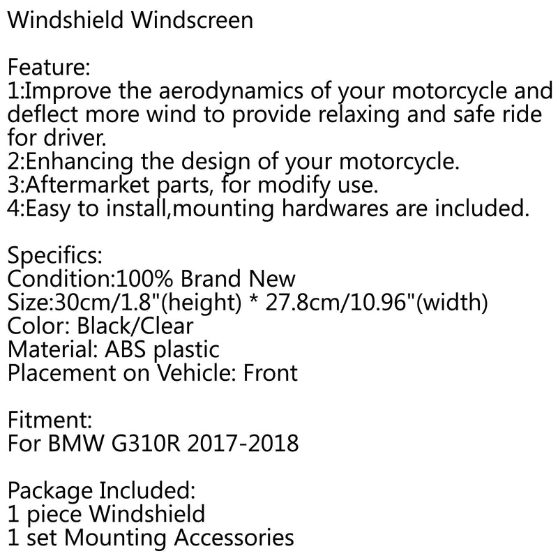 Neue Motobike ABS-Kunststoff-Windschutzscheibe für BMW G310R 2017-2022