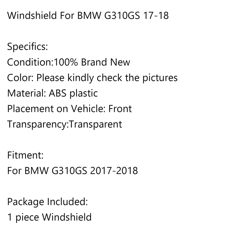 Parabrisas ABS de motocicleta de 1 pieza para BMW G310GS 2017-2022 genérico