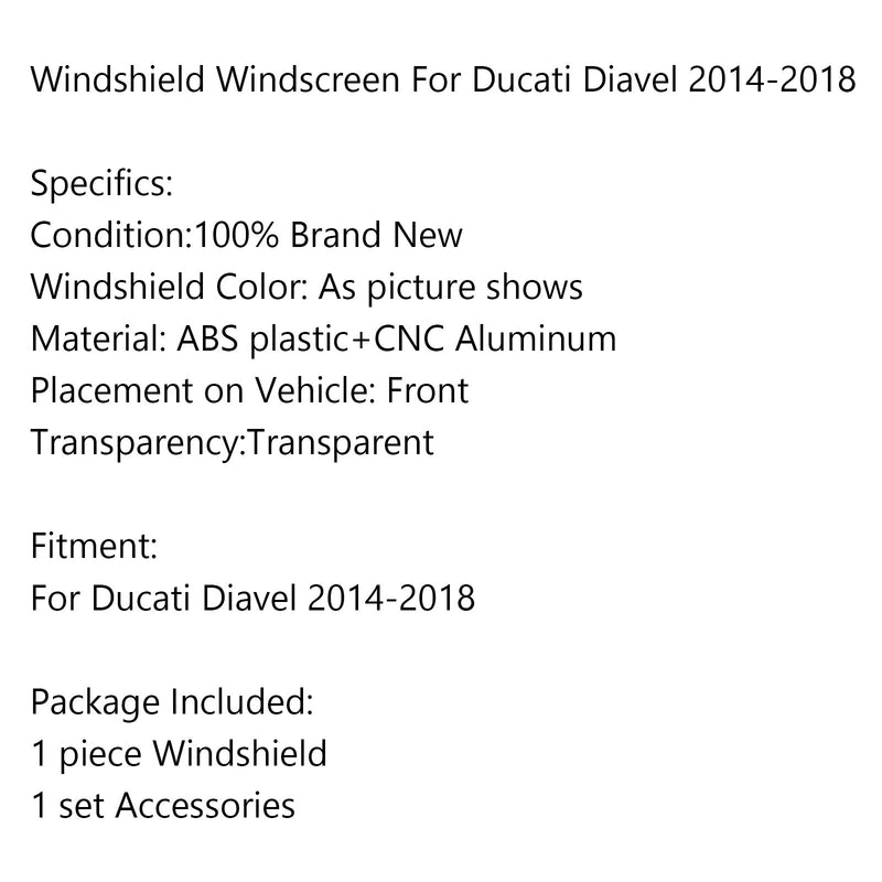 1x frontrute vindskjerm vindavviser beskyttelse for Ducati Diavel 2014-2018 Generisk