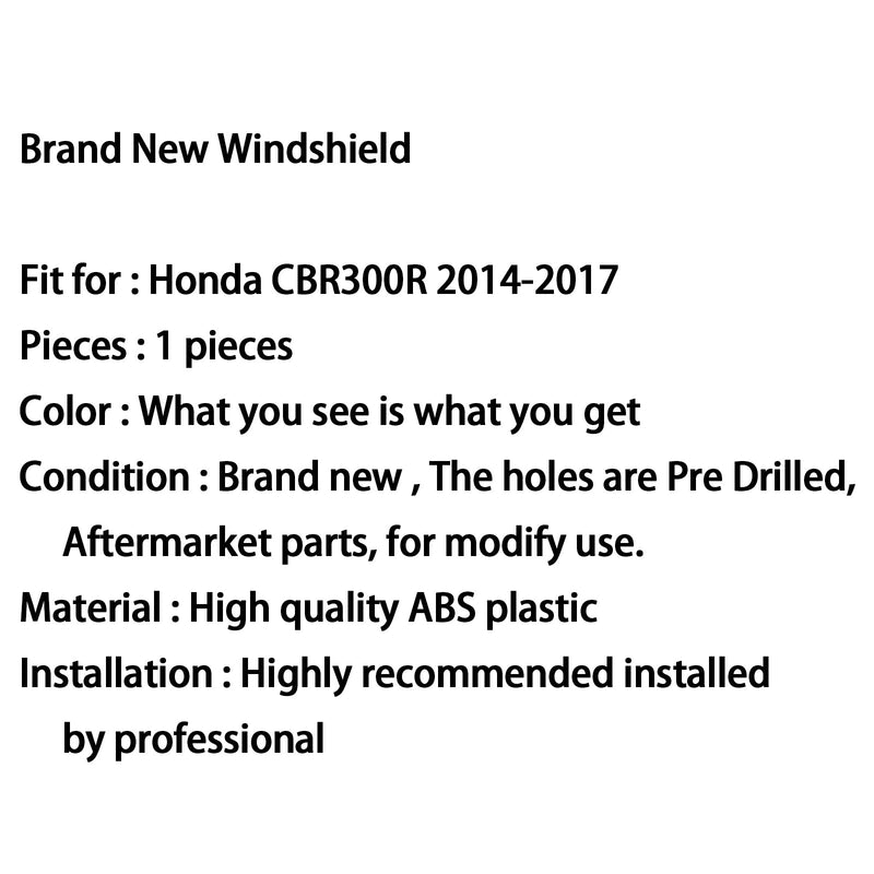 Nowa plastikowa szyba przednia Moto ABS do Hondy CBR300R 2014-2017 Generic