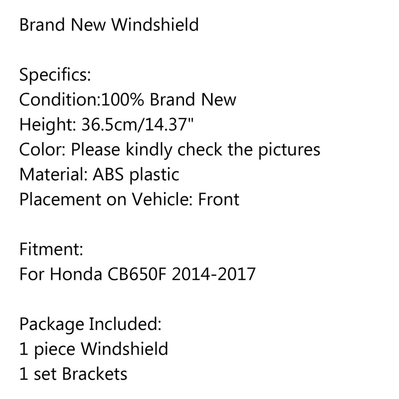 ABS-Kunststoff-Windschutzscheibe mit Halterung für Honda CB650F 2014-2017 Generic