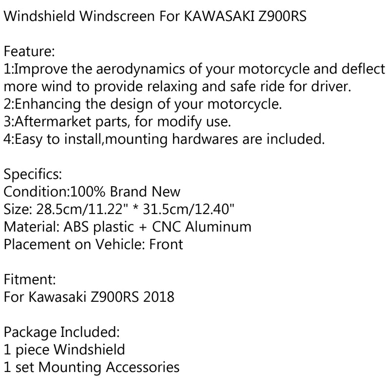 ABS Windschutzscheibe Windschutzscheibe Cafe Racer Windschutz für Kawasaki Z900RS 2018 Generic