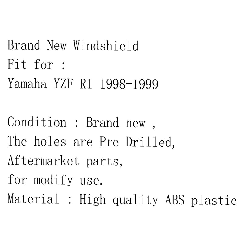 Tuulilasin tuulilasin tuplakupla Yamaha YZFR1:lle (1998-1999) 8 värin yleinen