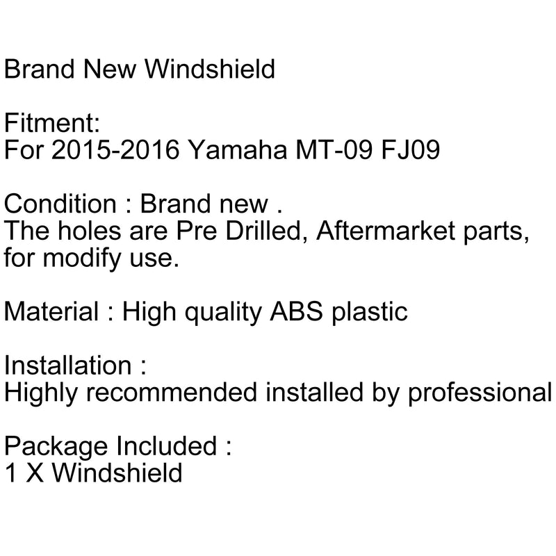 Vindruta Vindruta för Yamaha FJ09 MT-09 Tracer (2015-2016) 7 Color Generic