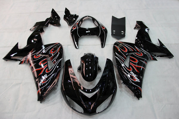 Carenagens 2006-2007 Kawasaki ZX 10R Preto Vermelho Flame Racing Genérico