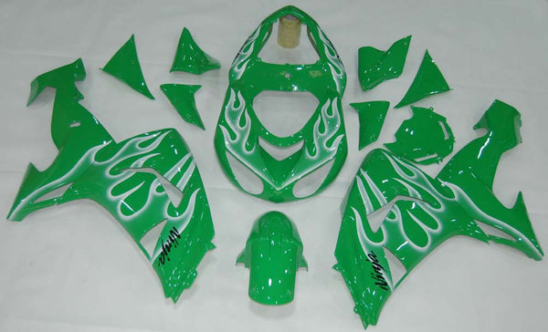 Fairings 2006-2007 Kawasaki ZX 10R Green & White Flame Ninja Generic