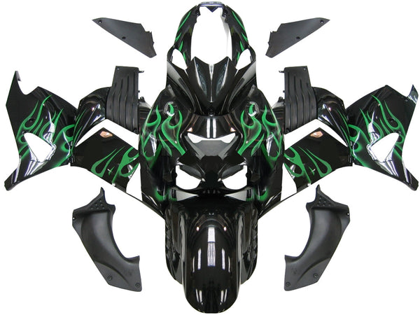 Fairings 2006-2011 Kawasaki ZX14R Black & Green Flame Ninja ZX14R Generic