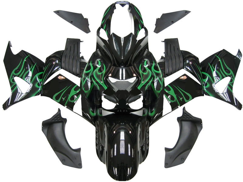 Fairings 2006-2011 Kawasaki ZX14R Black & Green Flame Ninja ZX14R Racing Generic