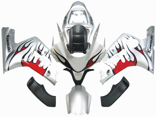 Carenados 2003-2004 Kawasaki ZX6R 636 Plata y Llama Roja Ninja Racing Genérico