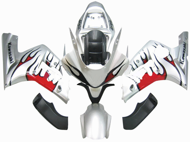 Carenagens 2003-2004 Kawasaki ZX6R 636 Silver &amp; Red Flame Ninja Racing Generic