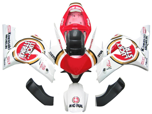 Carenagens 2003-2004 Kawasaki ZX6R 636 Branco Vermelho Lucky Strike Ninja Genérico