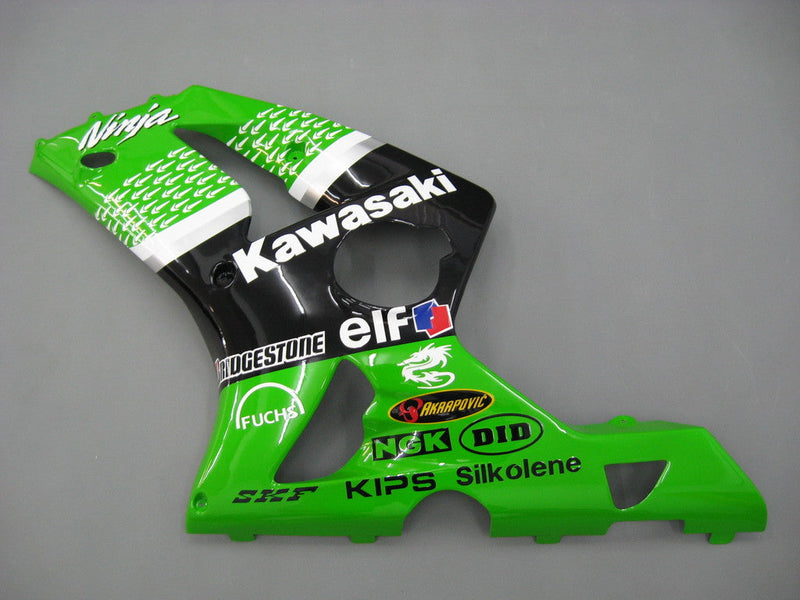 Owiewki 2003-2004 Kawasaki ZX6R 636 Zielony Czarny Nr 56 ELF Racing Generic