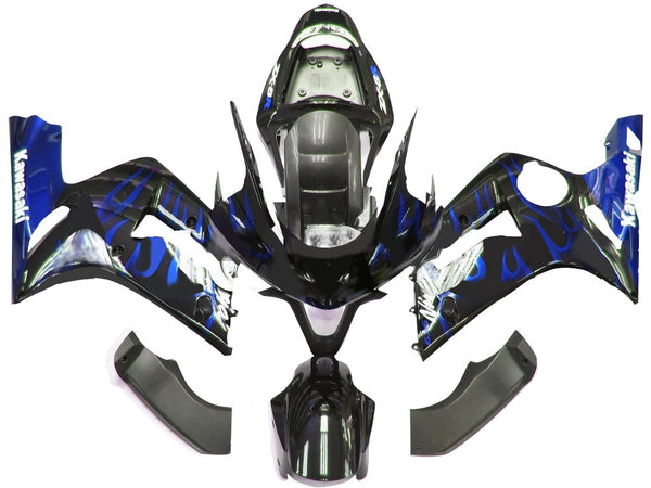 Carenagens 2003-2004 Kawasaki ZX6R 636 Black &amp; Blue Flame Ninja Racing Generic