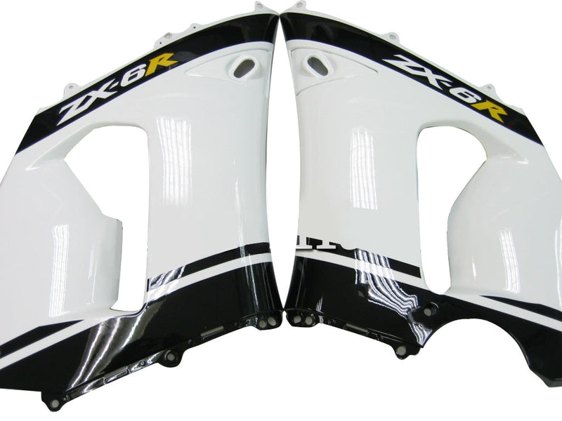 Fairings 2005-2006 Kawasaki ZX6R 636 Hvit Svart eleven ZX6R Generisk