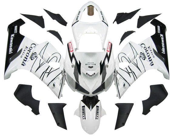 Fairings 2005-2006 Kawasaki ZX6R 636 Hvit Svart Corona Generisk