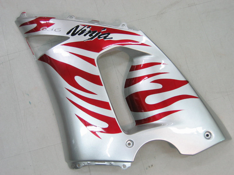 Fairings 2005-2006 Kawasaki ZX6R 636 Silver & Red Flame Ninja Racing Generic