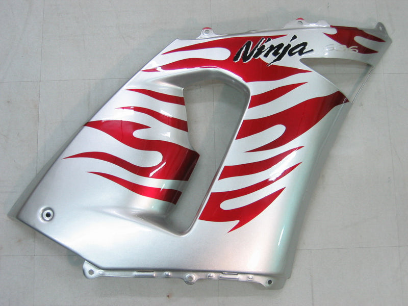 Fairings 2005-2006 Kawasaki ZX6R 636 Silver & Red Flame Ninja Racing Generic