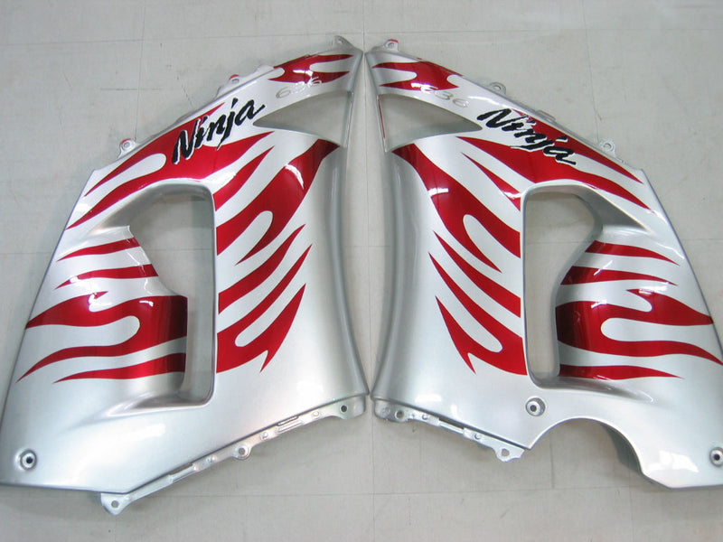 Fairings 2005-2006 Kawasaki ZX6R 636 Silver & Red Flame Ninja Racing Generic